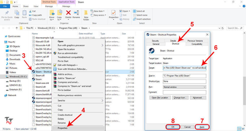 Change steam shortcut properties
