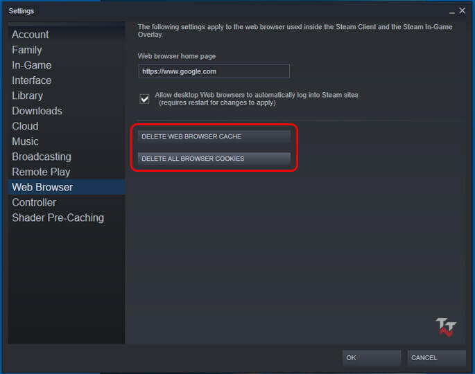 Clear Web Browser Cache Steam