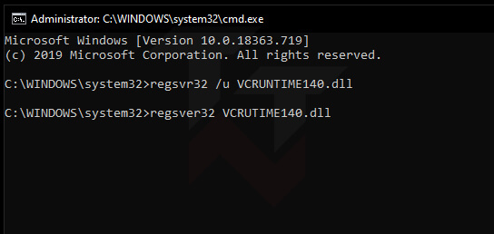 Re-register VCRUNTIME140.dll